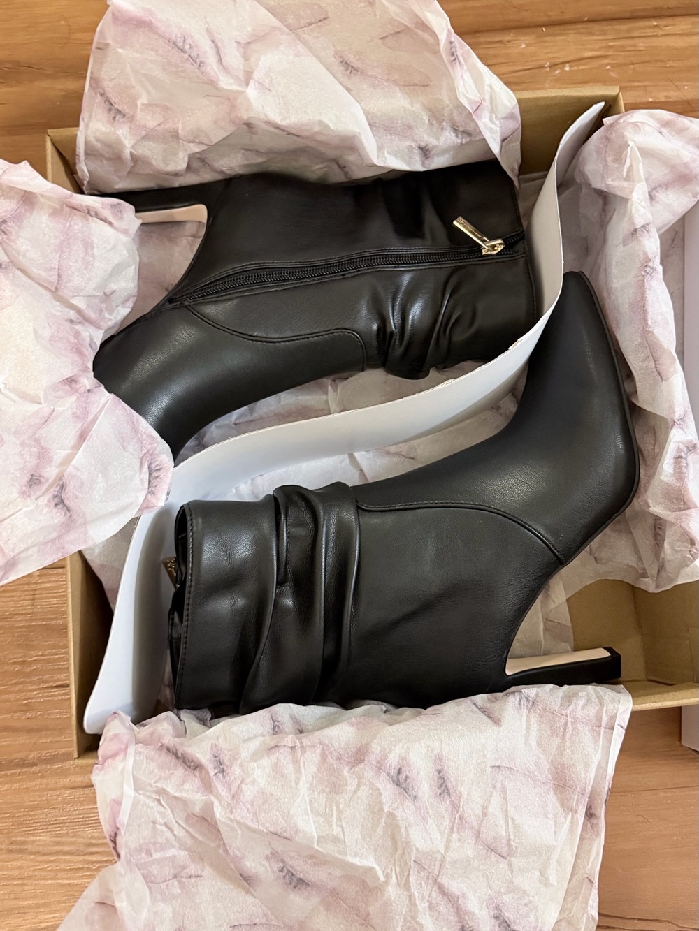 Jessica Simpson Black Pointed Toe Stiletto Ankle Boots with Ruched Shaft